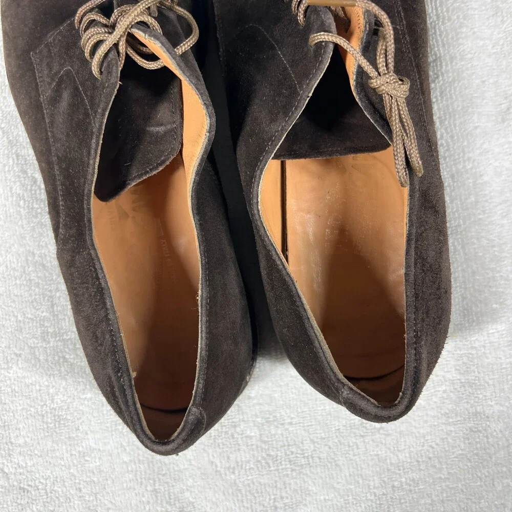 Salvatore Ferragamo Derby Shoes Mens Size 8.5 Brown Suede Cap Toe Rubber Sole